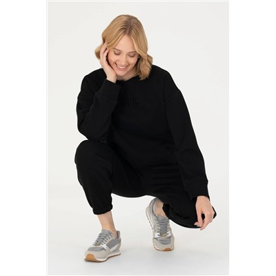 Kadın Siyah Bisiklet Yaka Sweatshirt