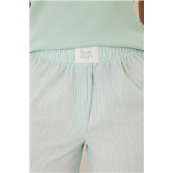 Pijama largo manga corta algodón verde rayas