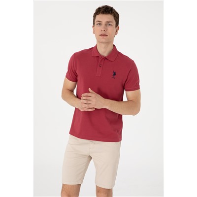 Erkek Slim Fit Polo Yaka Vişne Basic Tişört