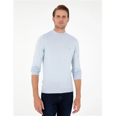 Açık Mavi Slim Fit Yarım Balıkçı Yaka Basic Triko Kazak