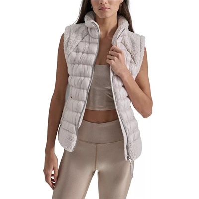 DKNY Sport Women's Sherpa-Trim Zip-Front Puffer Vest
