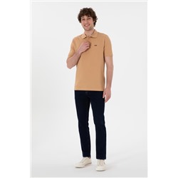 Erkek Regular Fit Polo Yaka Camel Basic Tişört