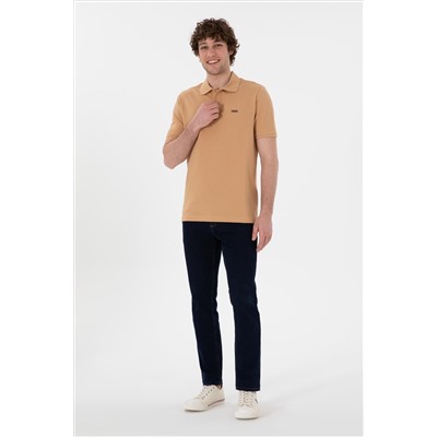 Erkek Regular Fit Polo Yaka Camel Basic Tişört