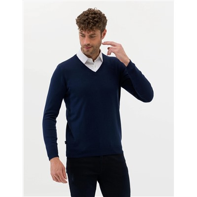 Açık Lacivert Slim Fit V Yaka Basic Triko Kazak