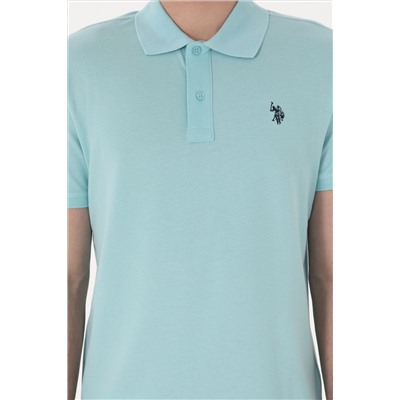 Erkek Slim Fit Polo Yaka Açık Mavi Basic Tişört