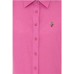 Kadın Pembe Keten Görünümlü Uzun Kollu Basic Gömlek