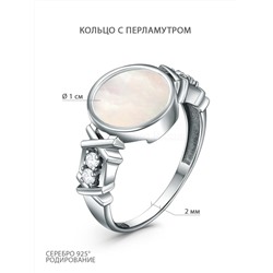 Кольцо из серебра с перламутром и фианитами родированное 925 пробы К-4139-Р