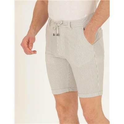 Gri Slim Fit Beli Lastikli Şort