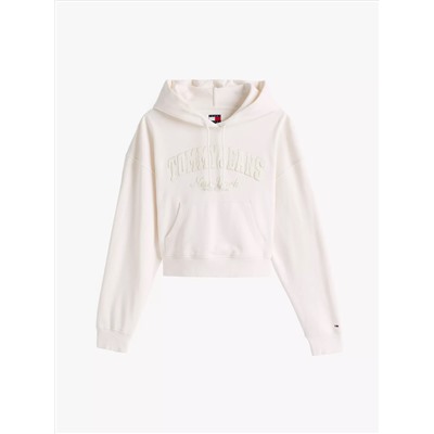 Embroidered Flocked Logo Cropped Hoodie