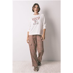 Pijama largo 100% algodón estampado cuadros Snoopy