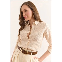 Olalook, Kadın Ekru Regular Fit Fisto Gömlek GML-19001332