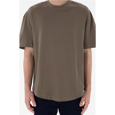 Erkek Long Fit Bisiklet Yaka Vizon Basic Tişört