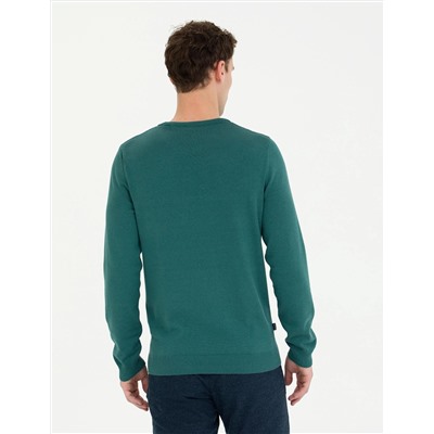 Yeşil Slim Fit Bisiklet Yaka Basic Triko Kazak
