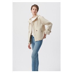 MaviKapüşonlu Bej Ceket Loose Fit / Bol Rahat Kesim 1110025-70182