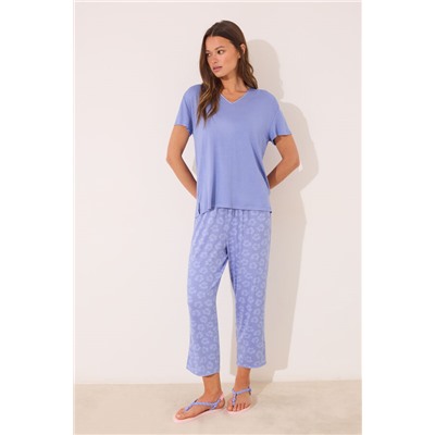 Pijama Capri manga corta azul viscosa