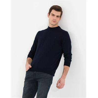 Lacivert Slim Fit Yarım Balıkçı Yaka Basic Triko Kazak