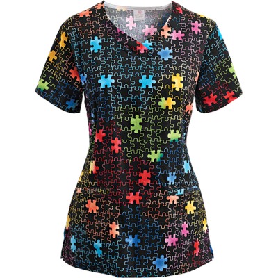 Trust Your Journey Rainbow Puzzle Scrub Top
