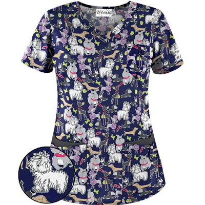 UA Dog Park Navy Print Scrub Top