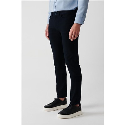 Lacivert Armürlü Esnek 5 Cepli Slim Fit Dar Kesim Kanvas Pantolon