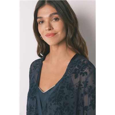 Bata holgada larga satén azul