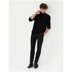 Siyah Slim Fit Balıkçı Yaka Basic Triko Kazak