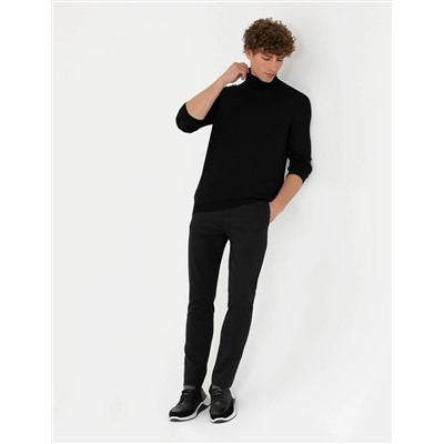 Siyah Slim Fit Balıkçı Yaka Basic Triko Kazak