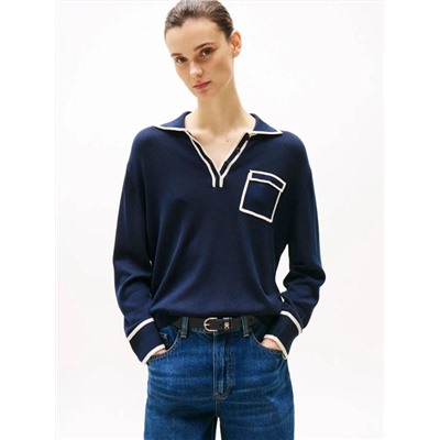 Женский тонкий пуловер с контрастной отделкой TOMMY HILFIGE*R ОРИГИНАЛ!