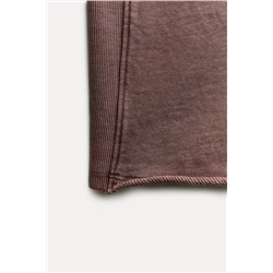 SHORT SLEEVE RIBBED PLUSH SWEATSHIRT