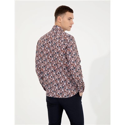 Turuncu Slim Fit Uzun Kollu Gömlek