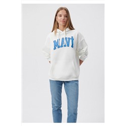 Mavi Logo Baskılı Kapüşonlu Beyaz Sweatshirt 1600361-81964