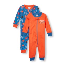Baby And Toddler Boys Long Sleeve 'Grandpa Is My 1 Fan' And Sports Print Stretchie 2-Pack