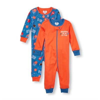 Baby And Toddler Boys Long Sleeve 'Grandpa Is My 1 Fan' And Sports Print Stretchie 2-Pack