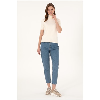 Kadın Açık Mavi Mom High Waist Fit Jean Pantolon