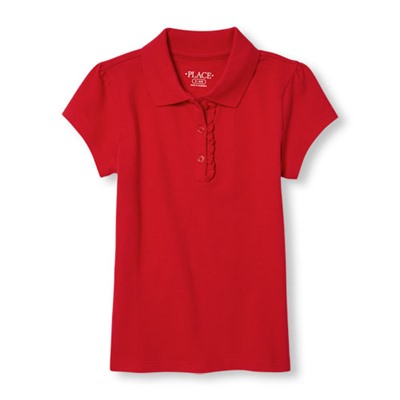 Girl Short Sleeve Ruffle-Placket Polo