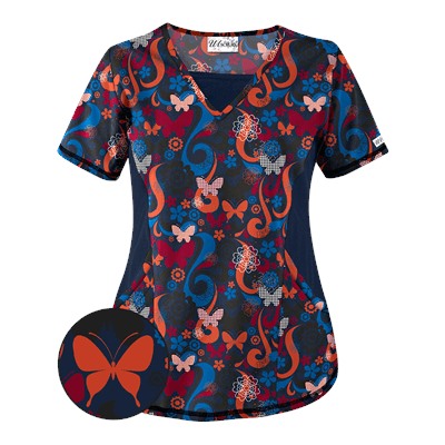 UA Flutter Flattery Navy Print Scrub Top