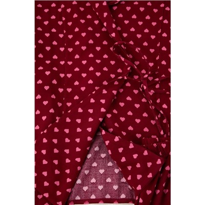 More Sustainable Bordo Puantiye Desenli Kruvaze Yaka Dokuma Pijama Takımı TBBAW24AI00027