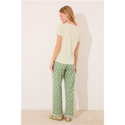 Pijama manga corta algodón estampado verde
