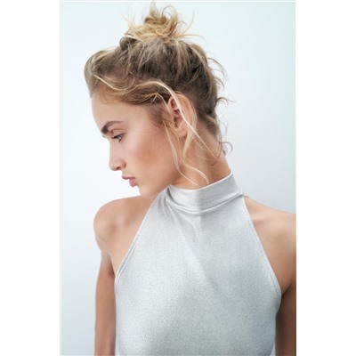 RIBBED FOIL HALTER TOP