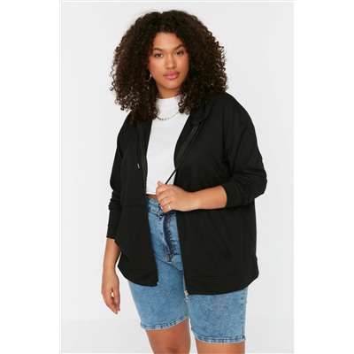 Siyah Kapüşonlu Fermuarlı İnce Örme Sweatshirt TBBSS22SW0169