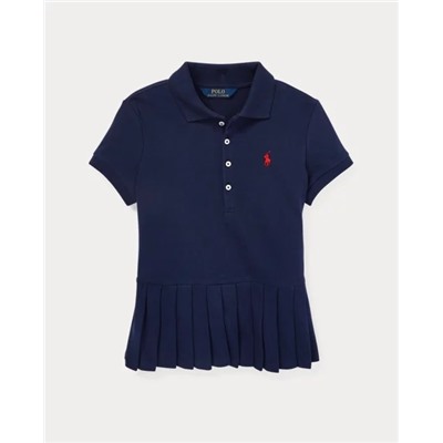 GIRLS 7-16 Pleated-Hem Stretch Mesh Polo