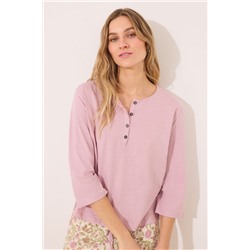 Camiseta lisa manga larga 100% algodón rosa