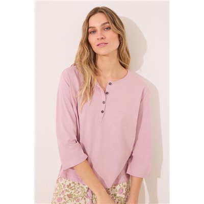 Camiseta lisa manga larga 100% algodón rosa