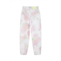 Vaquero boyfriend de tiro alto Blanco y rosa claro