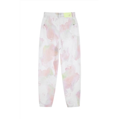 Vaquero boyfriend de tiro alto Blanco y rosa claro