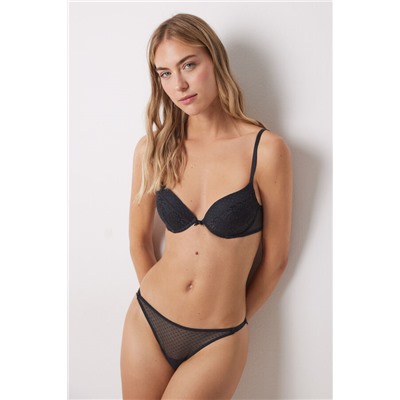 GORGEOUS Sujetador push up relleno encaje tul plumeti gris