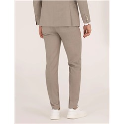 Bej Çizgili Ekstra Slim Fit Yün Takım Elbise