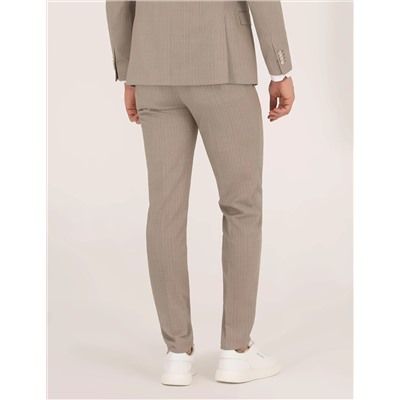 Bej Çizgili Ekstra Slim Fit Yün Takım Elbise