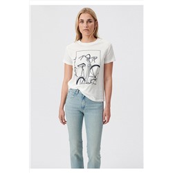 MaviBisiklet Baskılı Beyaz Tişört Slim Fit / Dar Kesim 1611703-70057