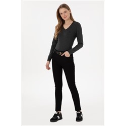 Kadın Siyah Toothpick Fit Kanvas Pantolon