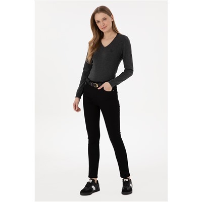 Kadın Siyah Toothpick Fit Kanvas Pantolon